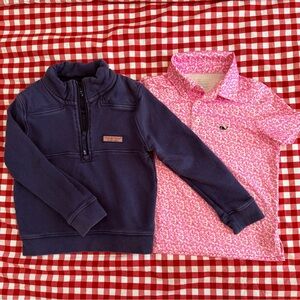 Vineyard Vines 5T Boys Navy Half-Zip Pullover and Pink Polo Shirt Bundle